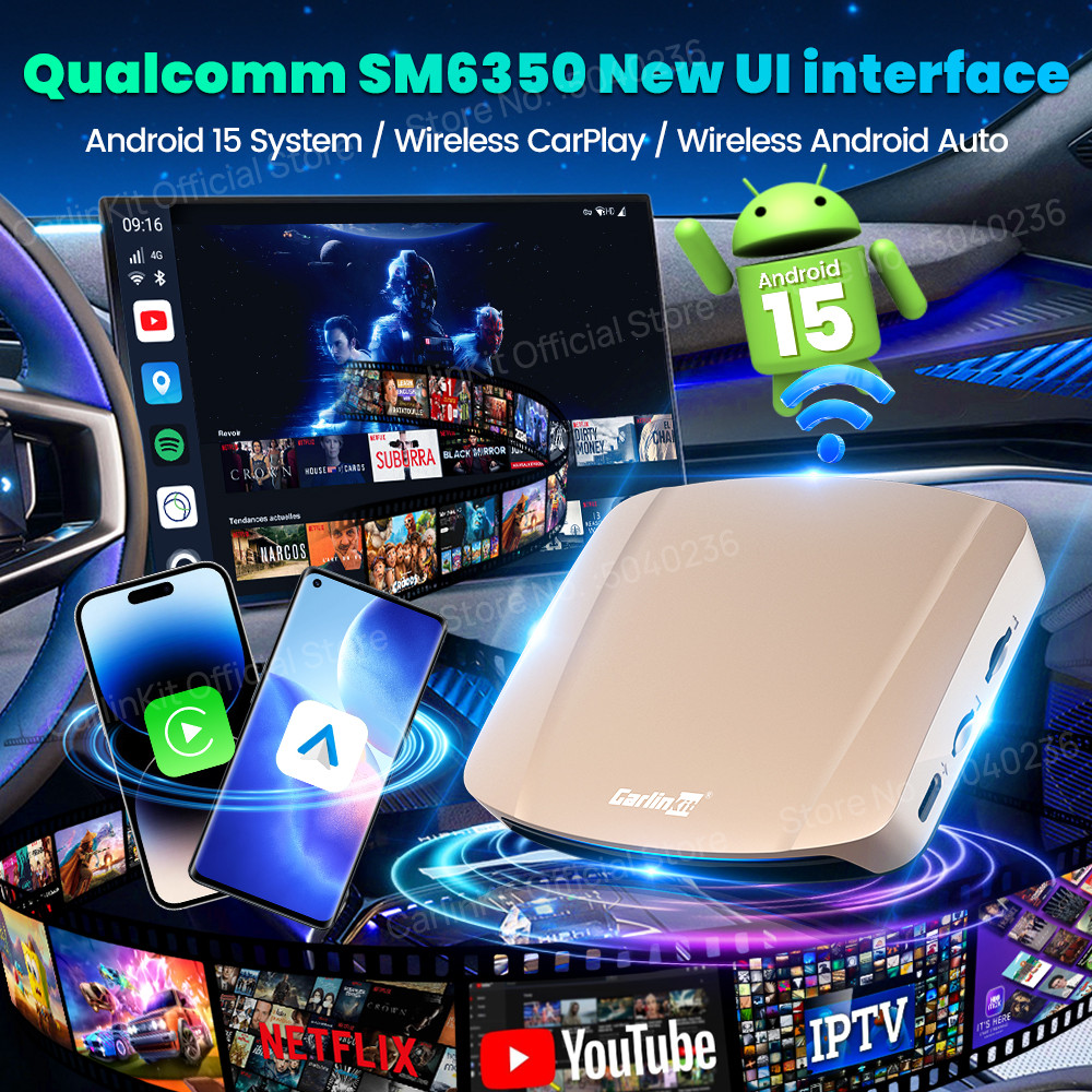 CarlinKit Android 15 TV Box Ultra WiFi6 SM6350 8-Core For Netflix Play Store GPS WiFi/SIM Card