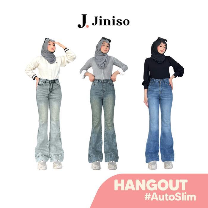 HANGOUT - JINISO STRETCH CUTBRAY FLARE CELANA JEANS WANITA HIGHWAIST