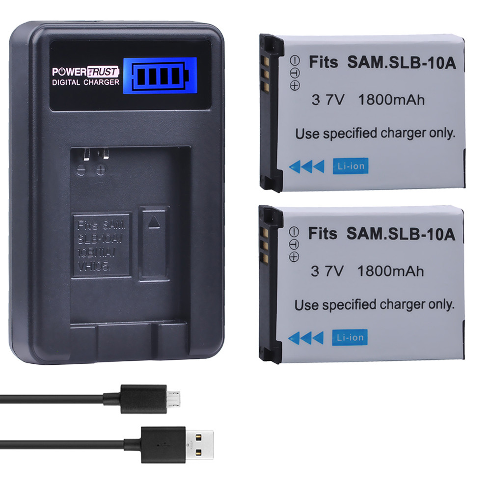 2Pcs SLB-10A SLB10A SLB 10A Camera Battery + LCD USB Charger for  EX2F WB150F WB250F WB350F WB750 WB