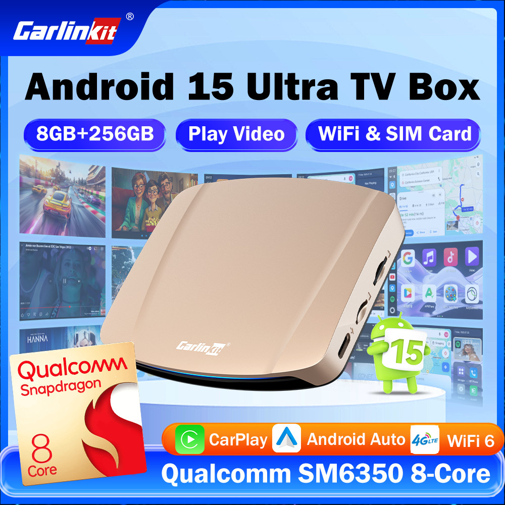CarlinKit Android 15 TV Box Ultra WiFi6 SM6350 8-Core For Netflix Play Store GPS WiFi/SIM Card