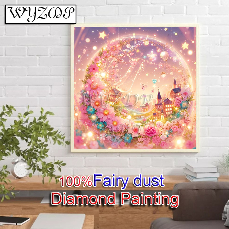 WYZDP 100% Fairy Dust Diamond Painting Kit Landscape Square Diamond embroidery Wall Art Stitch