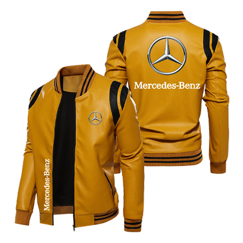 Mercedes Benz Logo Printed Mercedes AMG Leather Jacket PU Leather Jacket Windproof Men's Winter