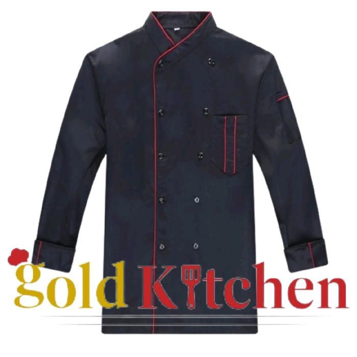 Baju Koki Chef Jacket Baju Chef Seragam Koki Pria Wanita Gold Kitchen Abu Biru Hitam Merah Navy