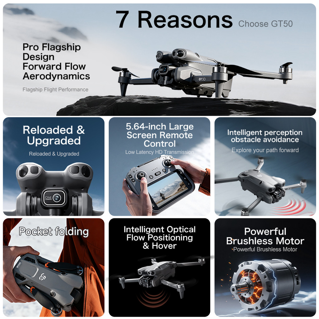 AXNEN GT50 Photography Drone Dual Camera 8K Aerial Aircraft Obstacle Avoidance UAV Large Screen