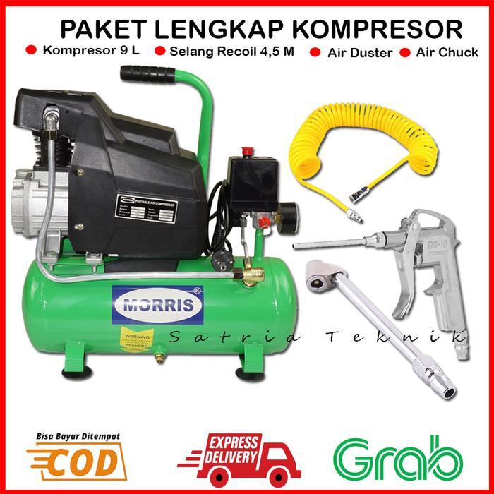 MORRIS Paket Kompresor Angin / Kompresor Udara Lengkap 7 PCS Tukang Cat/bengkel Motor Mobil Mesin Ko