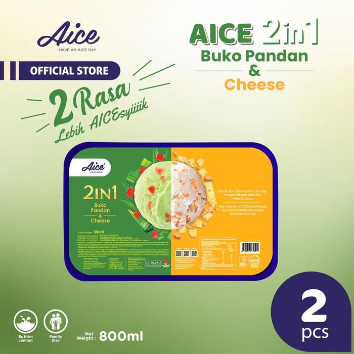 AICE 2IN1 BUKO PANDAN CREAMY CHEESE ICE CREAM 800ML ISI 2BUCKET ES KRIM