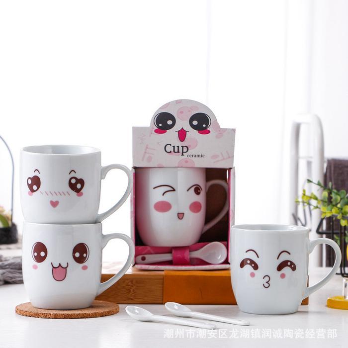 Set Mug Keramik Premium - Gelas Kopi + Sendok, Souvenir Cantik Untuk Hampers & Hadiah Pasti Promo