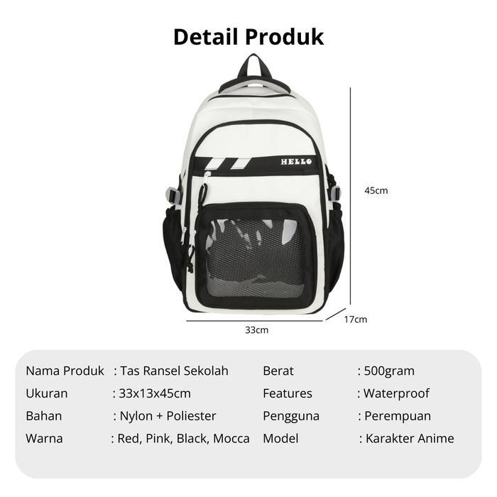ASLI Tas Ransel Anak Sekolah Anime Perempuan Tas Backpack Wateroof Free Pin Karakter Anime Tas