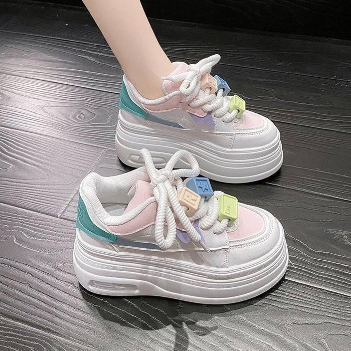 Pinkey P303 Sepatu Sneakers Boots Tinggi Wanita Sneakers Shoes Hak Tebal Casual Sport Putih Kasual