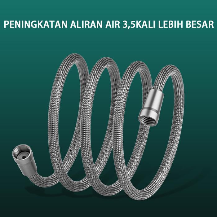 selang shower fleksibe dengan pipa shower, penyambung, selang penghubung kepala shower, dan selang