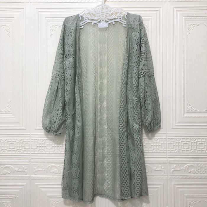 Terbaru Outerwear Long cardigan brukat / outer brukat panjang lengan balon baju kondangan wanita