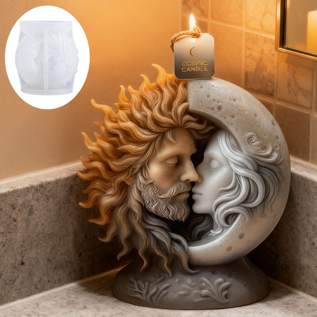 The romantic sun and moon embracing candle mold is exquisitely crafted and makes an elegant choice