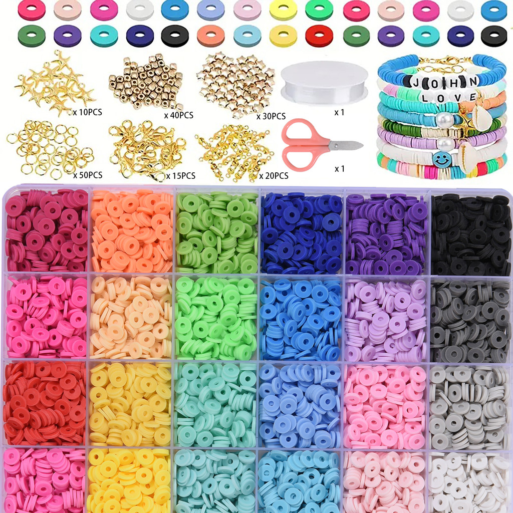 3600PCS Polymer Clay Beads Set 6MM Rainbow Color Flat Chip Bead For Boho Bracelet Necklce Making