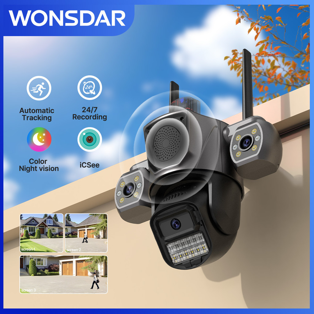 IP Camera Triple Lens Outdoor Sound Fills Speaker WiFi Camera AI Human Detection Auto Tracking PTZ
