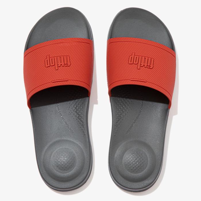Fitflop Iqushion Slides Original Sandal Pria - Red Clay / Grey