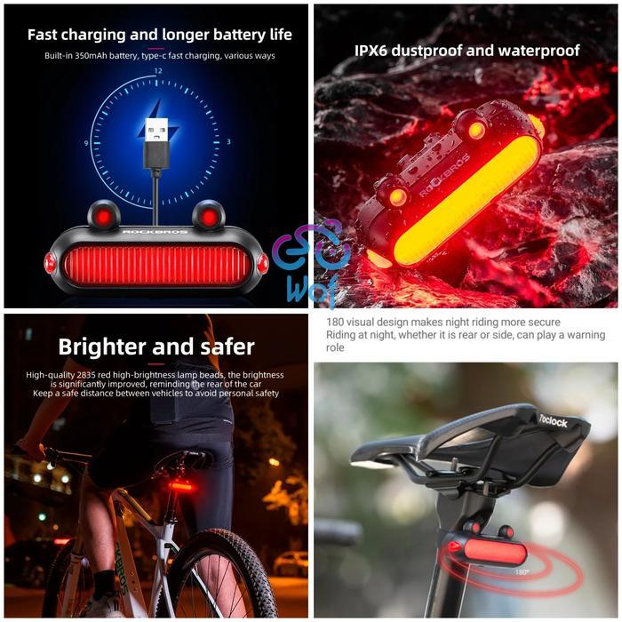 ROCKBROS RFL02 Lampu Belakang Sepeda Smart Brake Bike Rear Tail Light