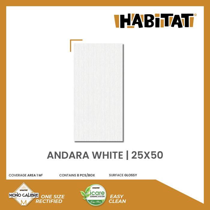 . Habitat Andara White Keramik Dinding Kamar Mandi 25x50 Glossy