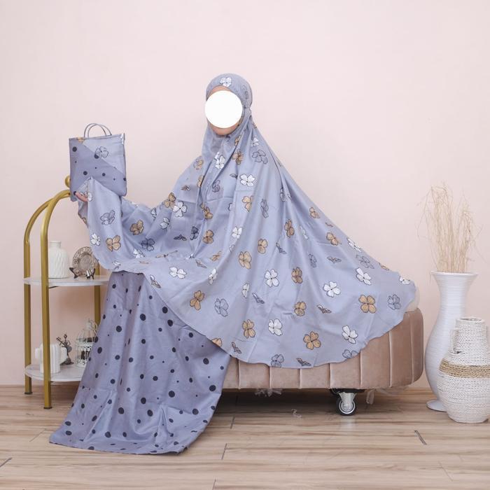 Mukena Bali Rayon Standar Dewasa Motif Bunga & Polkadot Bahan Katun Rayon Adem Dan Dingin Setelan