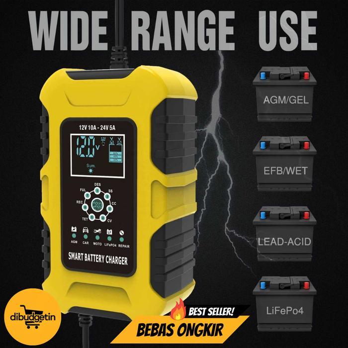 CHARGER BATERAI AKI MOBIL AUTOMATIC DETECTION 180AH 12/24V - FOXSUR FBC122410D