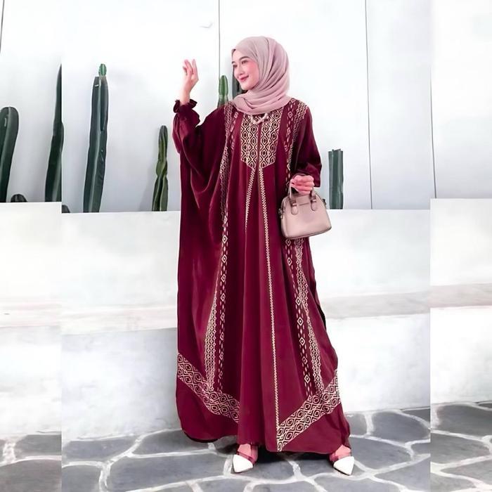 Gamis Kaftan Motif Hadjar Kaftan Jumbo LD 180 cm Bahan Rayon Premium Bahan Adem Nyaman Kaftan Wanita