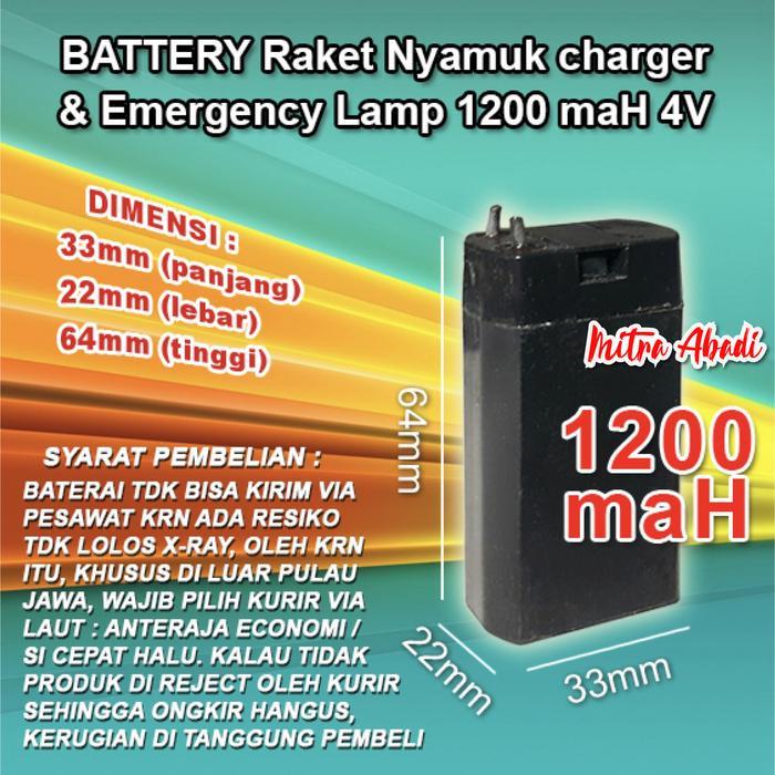 Batre/Baterai/Battery Raket Nyamuk 1200 Mah Aki 4V Rechargeable