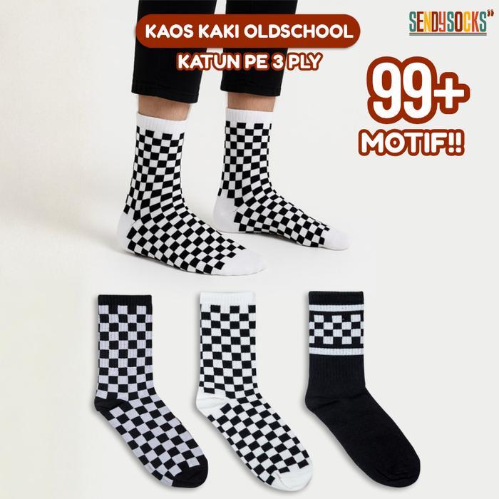Kaos Kaki Motif Catur Oldschool Skate Panjang Premium Katun - Sendy Kaos Kaki