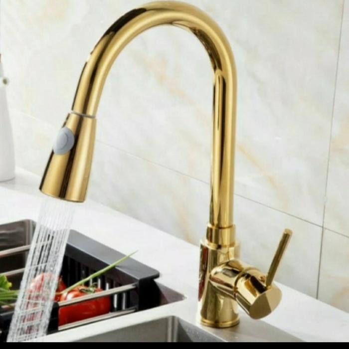 Keran Sink Tarik Panas Dingin Gold /Kran Dapur Angsa Emas Model Toto