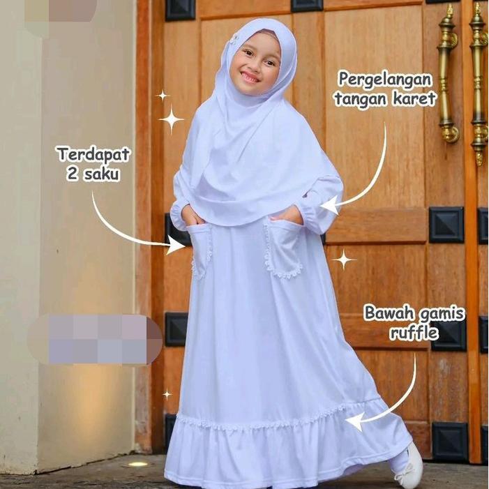 ALUNA SET GAMIS ANAK PEREMPUAN WARNA PUTIH GAMIS SYAR'I ANAK MUSLIM SYARI SETELAN DRESS MEWAH