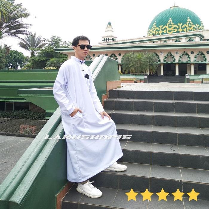 READY Jubah Putih Pria Dewasa Baju Muslim Koko Sholat Jubah Gamis Lengan Panjang Jumbo Murah Hitam