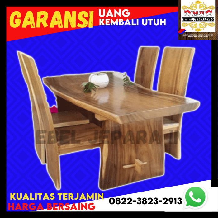 Meja makan kayu trembesi meh suar minimalis bulat ukiran asli jepara asli set 4 6 8 kursi 4 6 8 prom