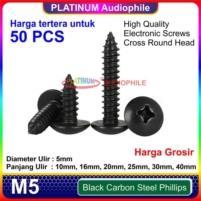 "New" Sekrup Hitam M5 50pcs Speaker Baut Skrup kasar lancip tajam Carbon Steel
