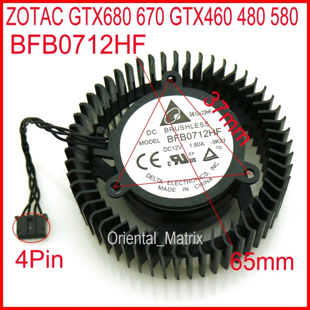 Free Shipping BFB0712HF 65mm 37*37*37mm 12V 1.8A For ZOTAC GTX680 GTX670 GTX460 480 580 Graphics