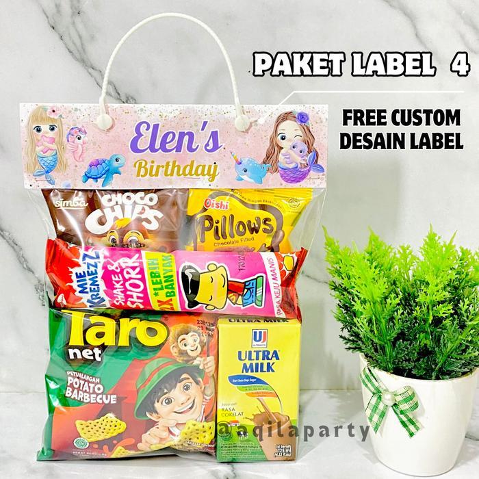 Paket Snack Ulang Tahun Anak Label Custom Termurah / Hampers Ultah