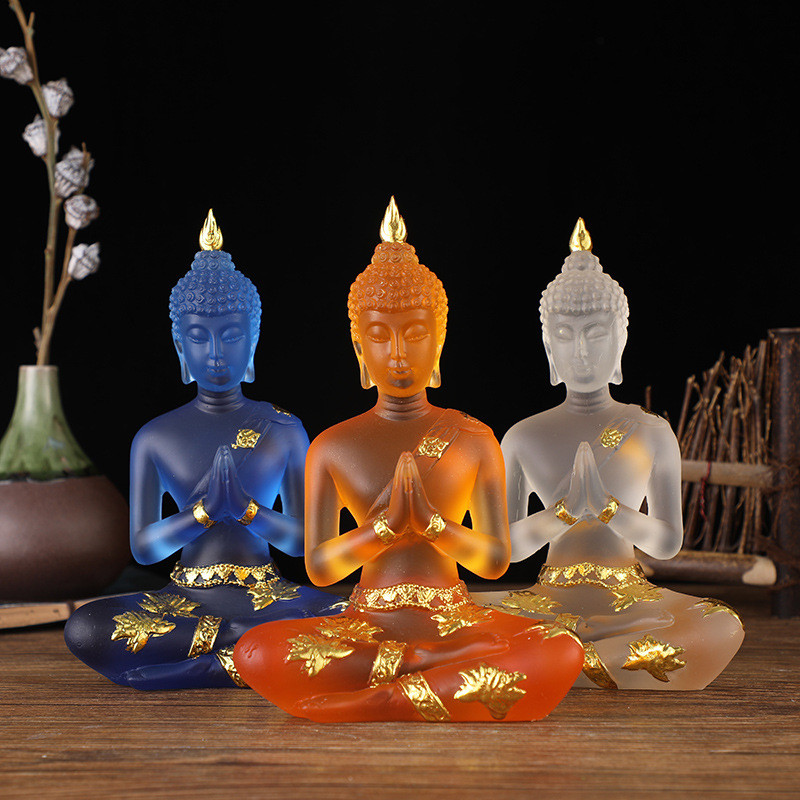 Patung Buddha Duduk Transparan Gerakan Zen Patung Resin Buddha Thailand Ornamen Dekorasi Feng Shui K