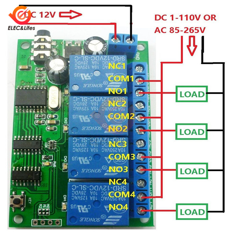 AD22B04 4 Channel Relay DC 12V 4 Way Relay MT8870 DTMF Tone Signal Decoder Phone Voice Remote