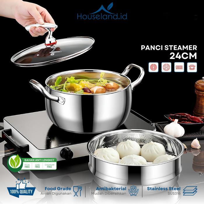 Terbaru Aladin Panci Kukus Stainless Steel 316L 2In1 + Steamer Diameter 24 Cm Panci Rebus & Kukus