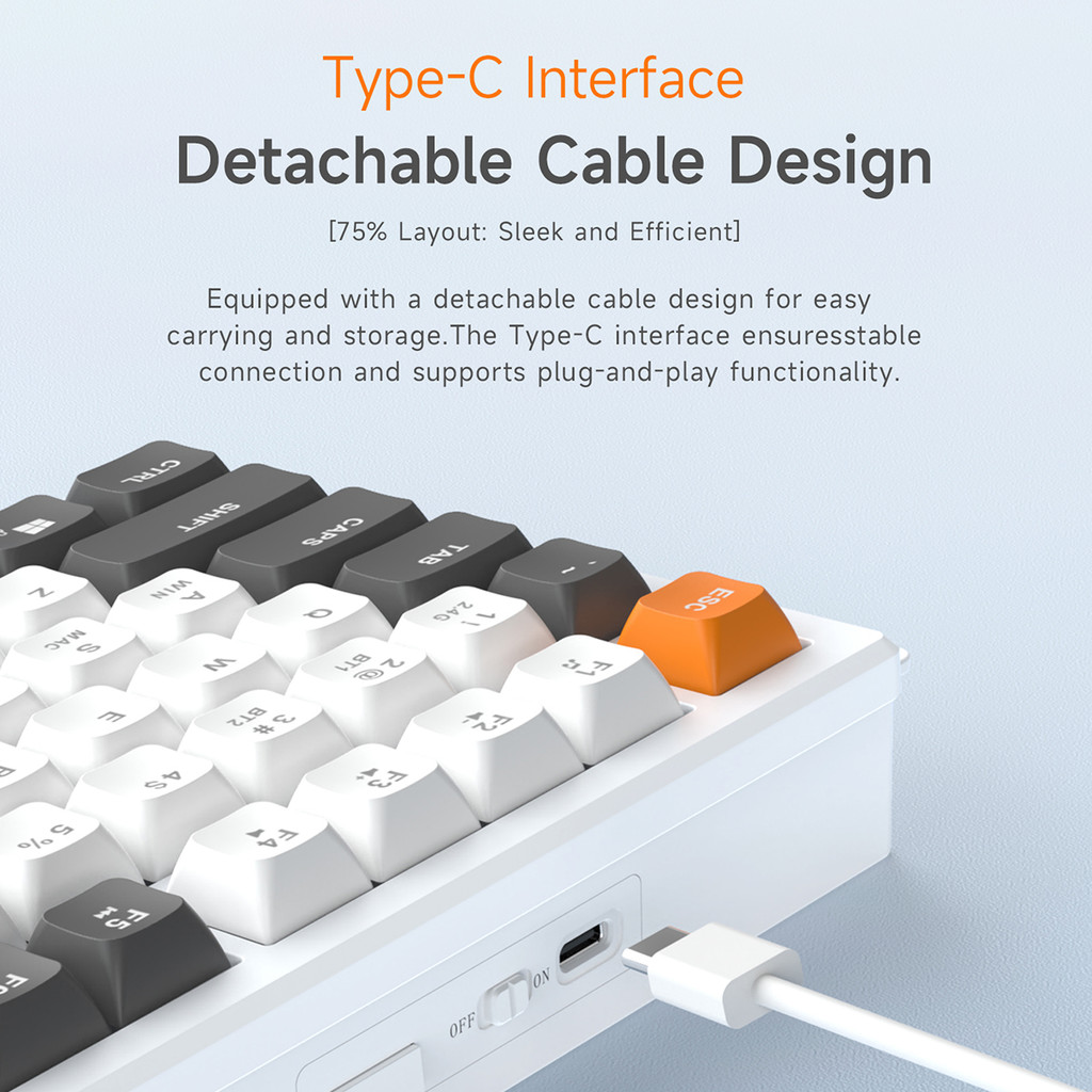 AJAZZ AF82 Office Low Profile Keyboard RGB Wired/Wireless Gaming Keyboard 75% Layout 82 keys 4000mAh