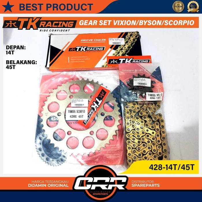 Gear Set Gir Satu Paket Yamaha Vixion Old / New / R15 Old / Byson / Mx King Ukuran 428-14T/45T