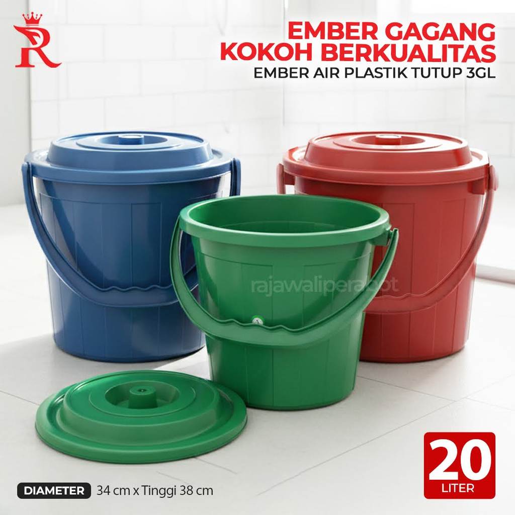 Ember Gagang 20 Liter Ember Air Plastik Polos Warna Tutup 5GL