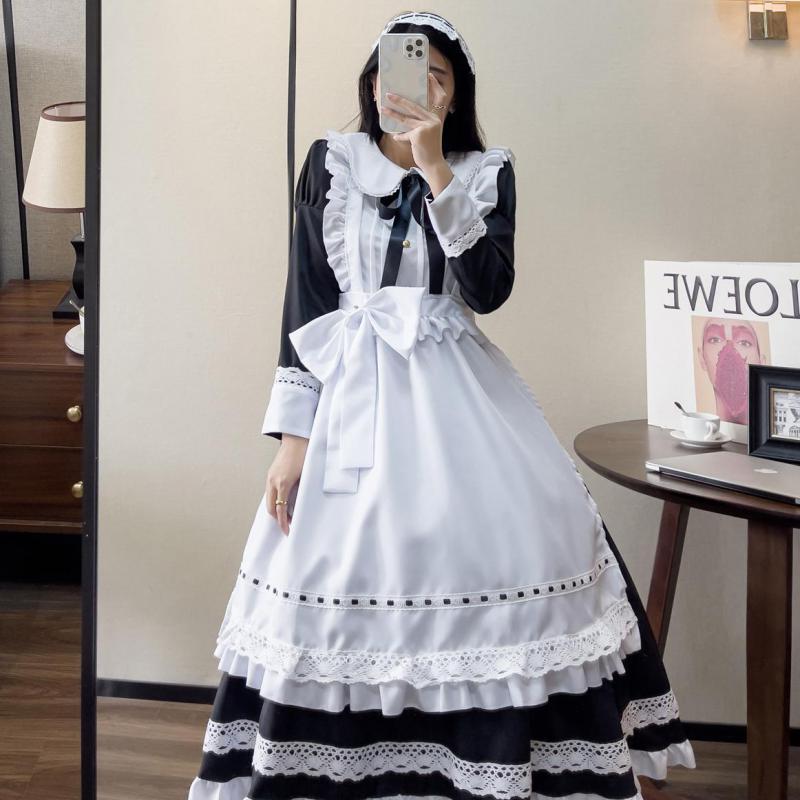 Plus Size 5Xl Black White Retro Maid Outfit Anime Long Dress Men Women Court Maid Lolita Dress