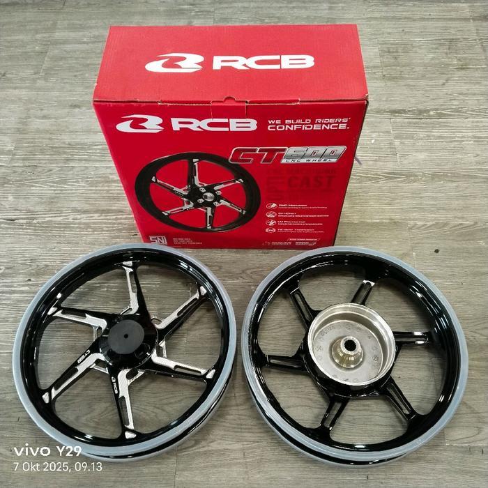 RCB Velg CNC Rim CT600 untuk Motor Beat Front 185x14 & Rear 215x14 Gaya Modifikasi Warna HITAM MERAH