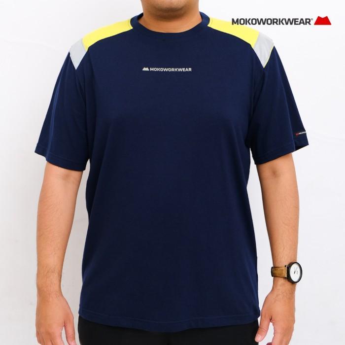 MOKOWORKWEAR KAOS T-SHIRT SAFETY KATUN NAVY LIME HI VIS SCOTLITE REFLECTIVE MATERIAL