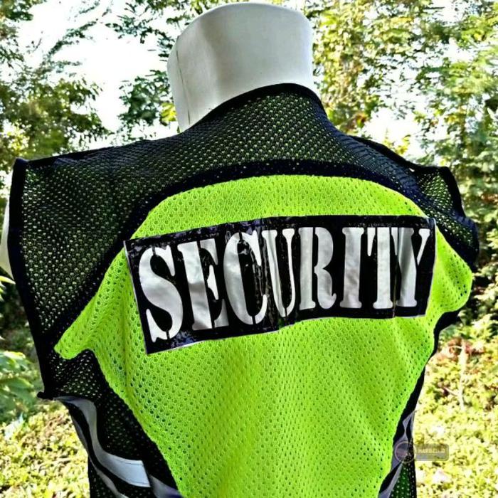 Rompi Jaring Security Satpam Hijau Ukuran M-XXL Memantulkan Cahaya Sablon Logo Plastik Bahan Jaring