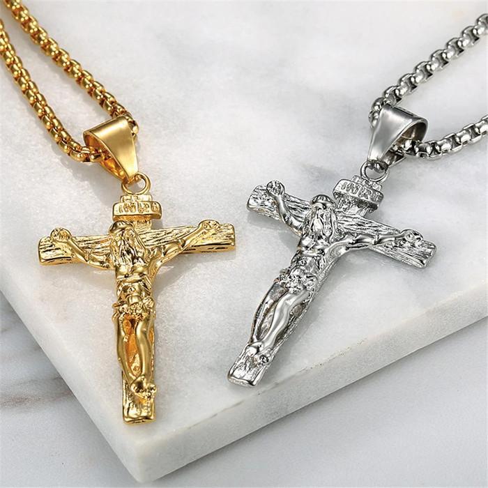 ser Kalung Salib Yesus Pria Katolik - Kalung Salib Corpus Titanium Asli Anti Karat