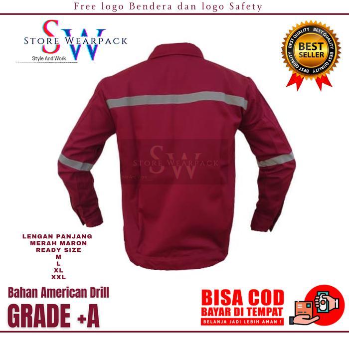 Terbaik Best Quality 100% Original Kemeja Safety K3/Wearpack Safety/Baju Safety Lengan Panjang Merah