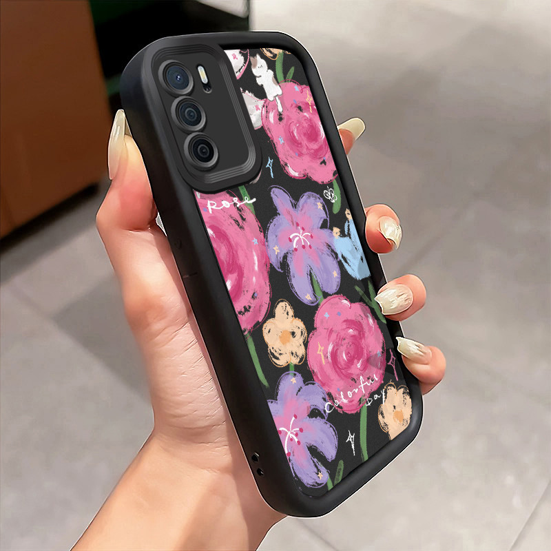 Casing Hp OPPO A16 OPPO A16s OPPO A54s Case Lukisan minyak bunga ungu muda Kasing silikon Cesing Ins