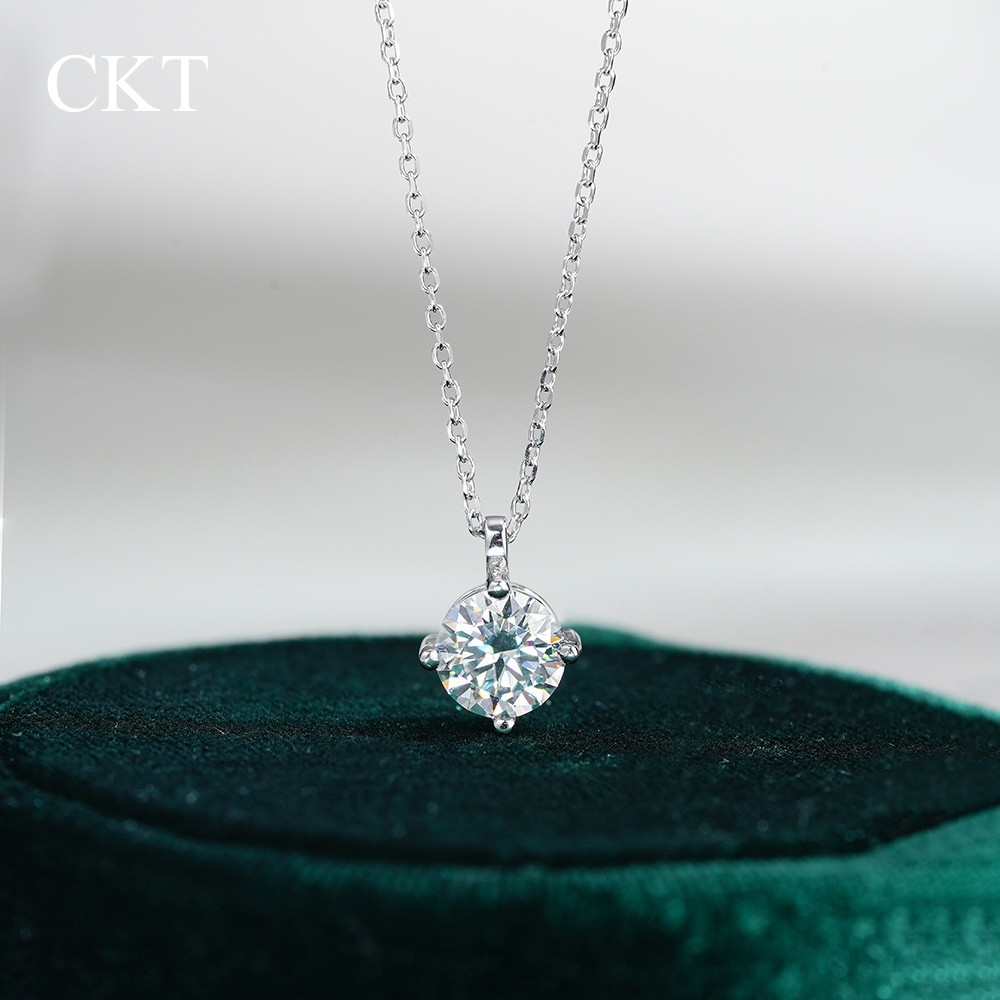 CKT 18k White Gold Pendant 1ct Diamond Moissanite Necklace for Women's Classic Platinum Pt950