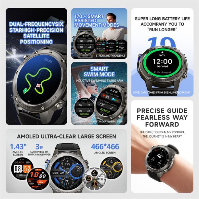 Skmei Dm56 Smartwatch Olahraga - Jam Tangan Pria Dengan Gps L1/L5 Dual Band, Layar Amoled 1.43" Aod,
