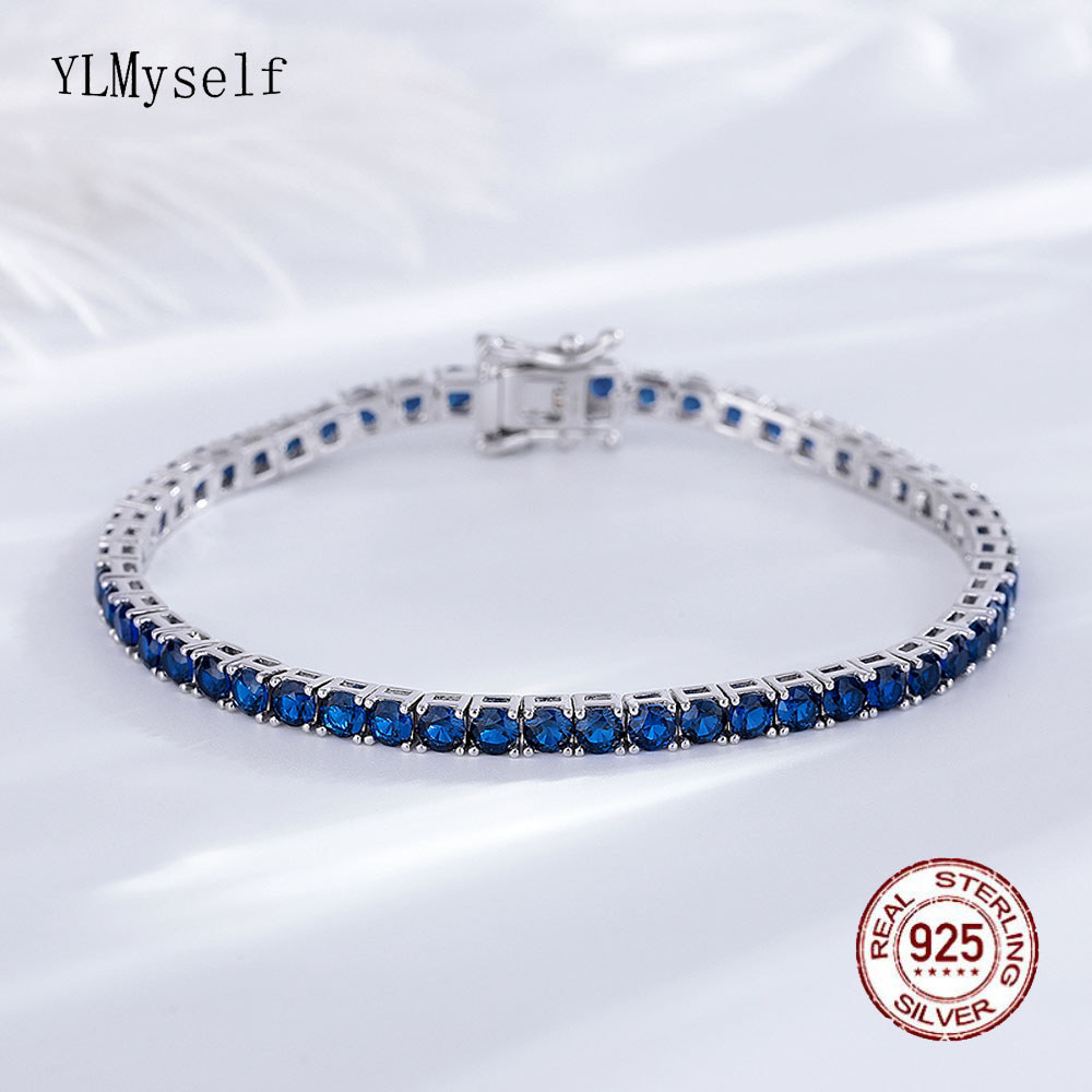 YLMyself Tennis Bracelet 925 Sterling Silver 3mm Montana Blue Sapphire CZ 15-21cm Hip Hop Gift
