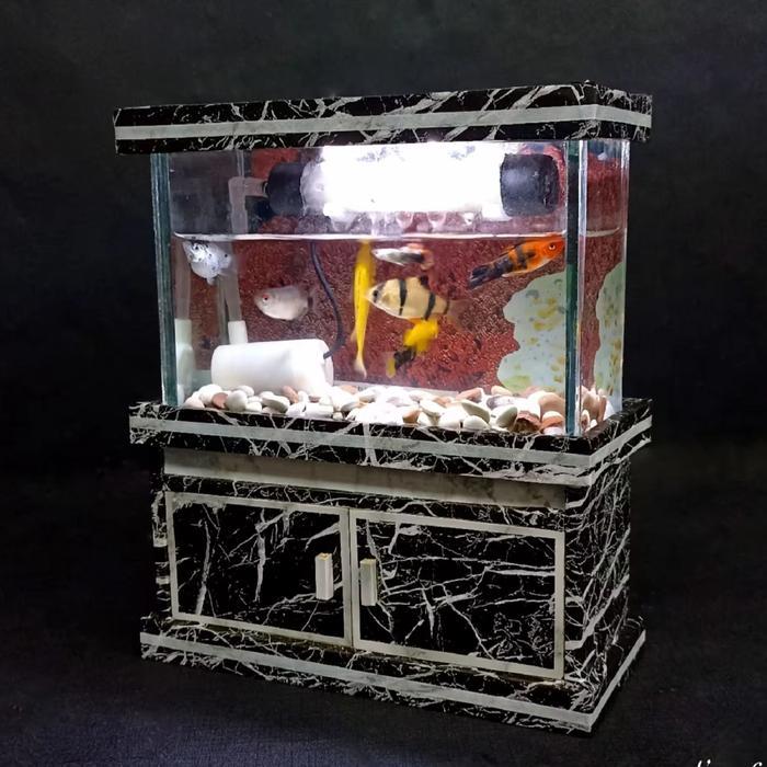 AQUARIUM MINI FULL SET MEJA DAN LAMPU